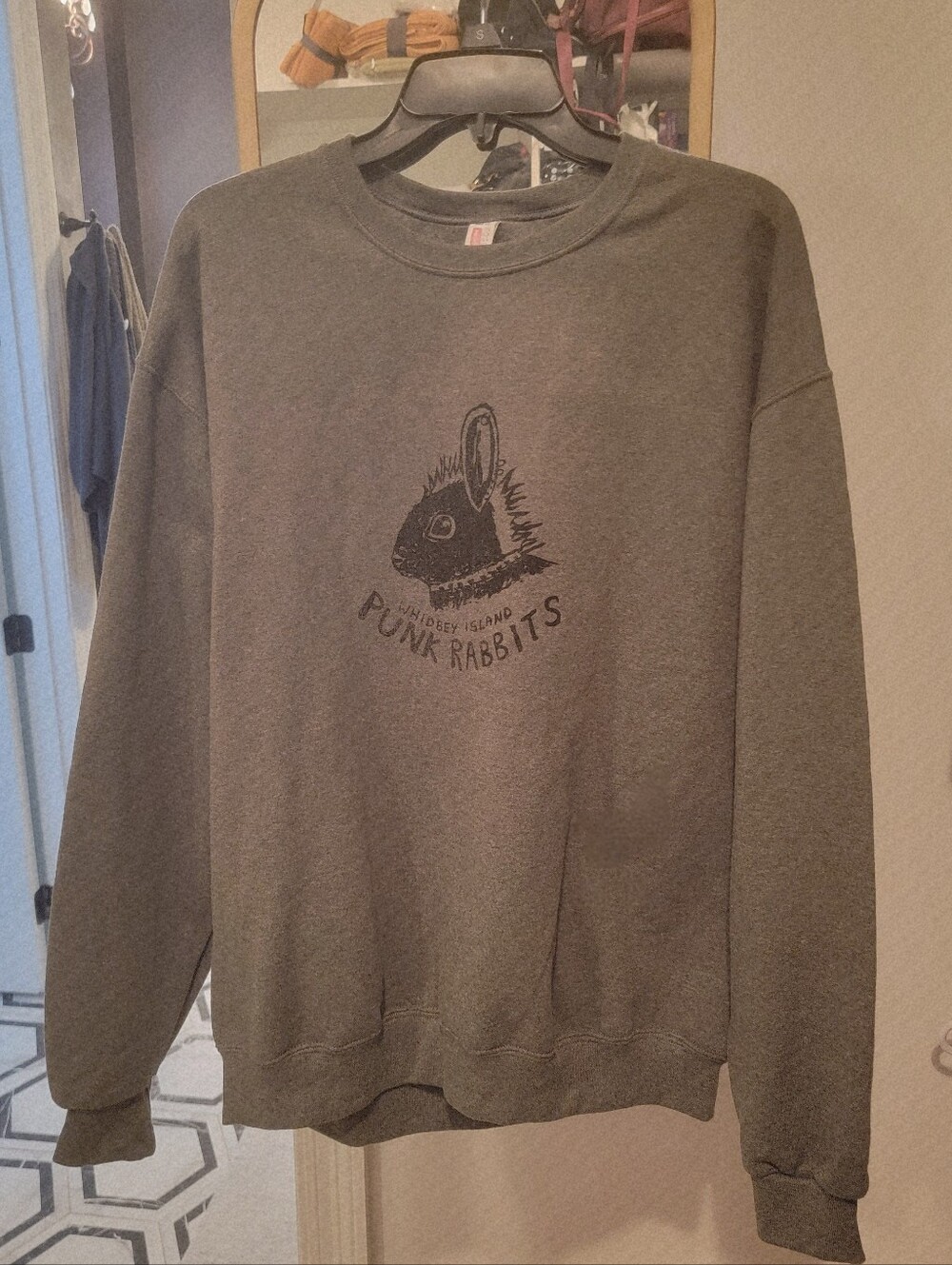 Olive Green Punk Rabbits Graphic Crewneck Sweatshirt